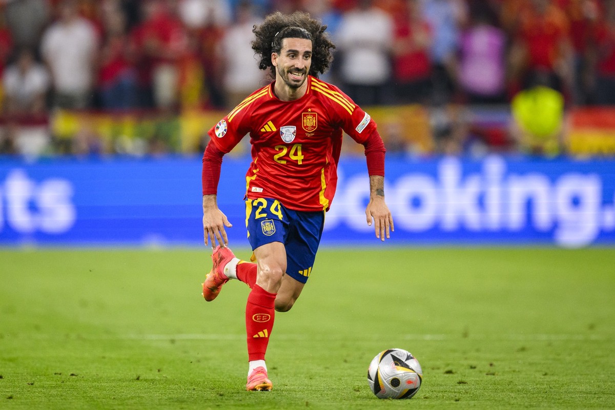 ARCHIV - 09.07.2024, Bayern, München: Fußball, UEFA Euro 2024, EM, Spanien - Frankreich, Finalrunde, Halbfinale, München Fußball Arena, Spaniens Marc Cucurella in Aktion. (zu dpa: ««Tickets verschwend ...