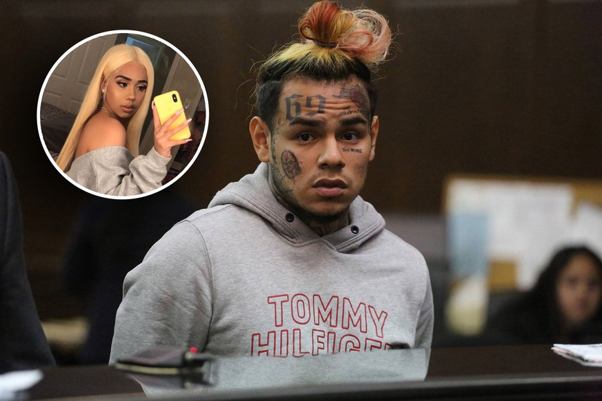 Groß im Bild: Rapper Tekashi 6ix9ine. Klein im Bild: seine Ex-Freundin Sara Molina.