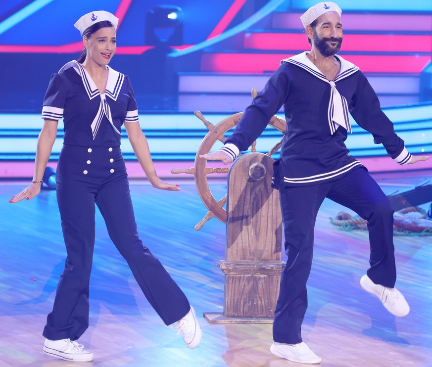 COLOGNE, GERMANY - APRIL 01: Amira Pocher and Massimo Sinatò perform on stage during the 6th show of the 15th season of the television competition show &quot;Let&#039;s Dance&quot; at MMC Studios on A ...