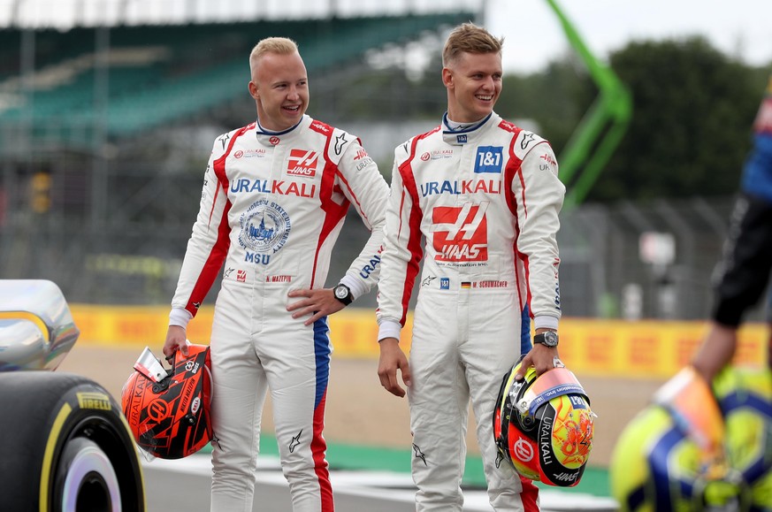 Mick Schumacher and Nikita Mazepin file photo. File photo dated 15-07-2021 of Haas Nikita Mazepin (left) and Mick Schumacher (right) on the grid ahead of the British Grand Prix at Silverstone, Towces ...