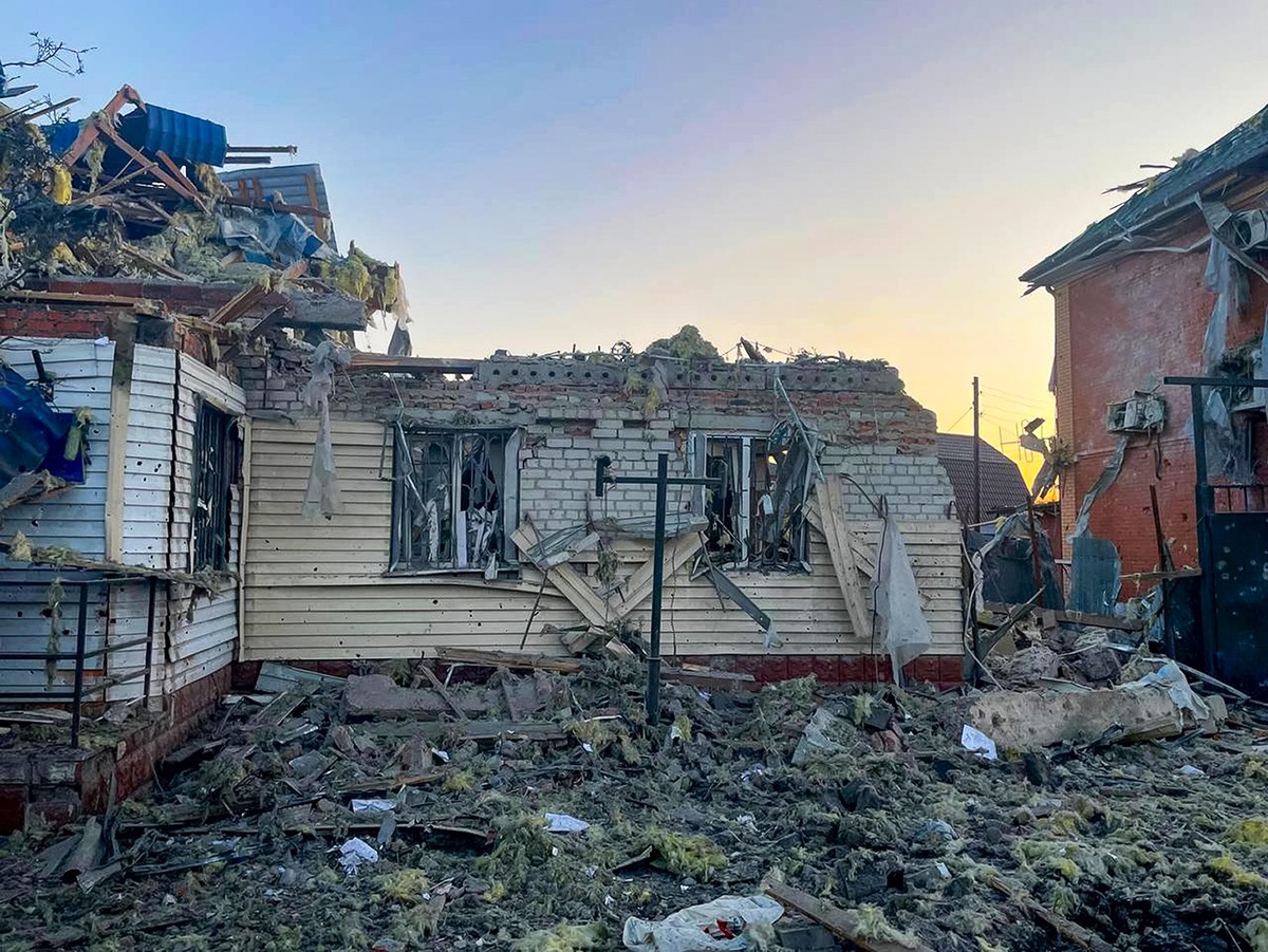This photo released by the acting Governor of Kursk region Alexei Smirnov telegram channel , shows a damaged house after shelling by the Ukrainian side in the city of Sudzha, Kursk region that borders ...