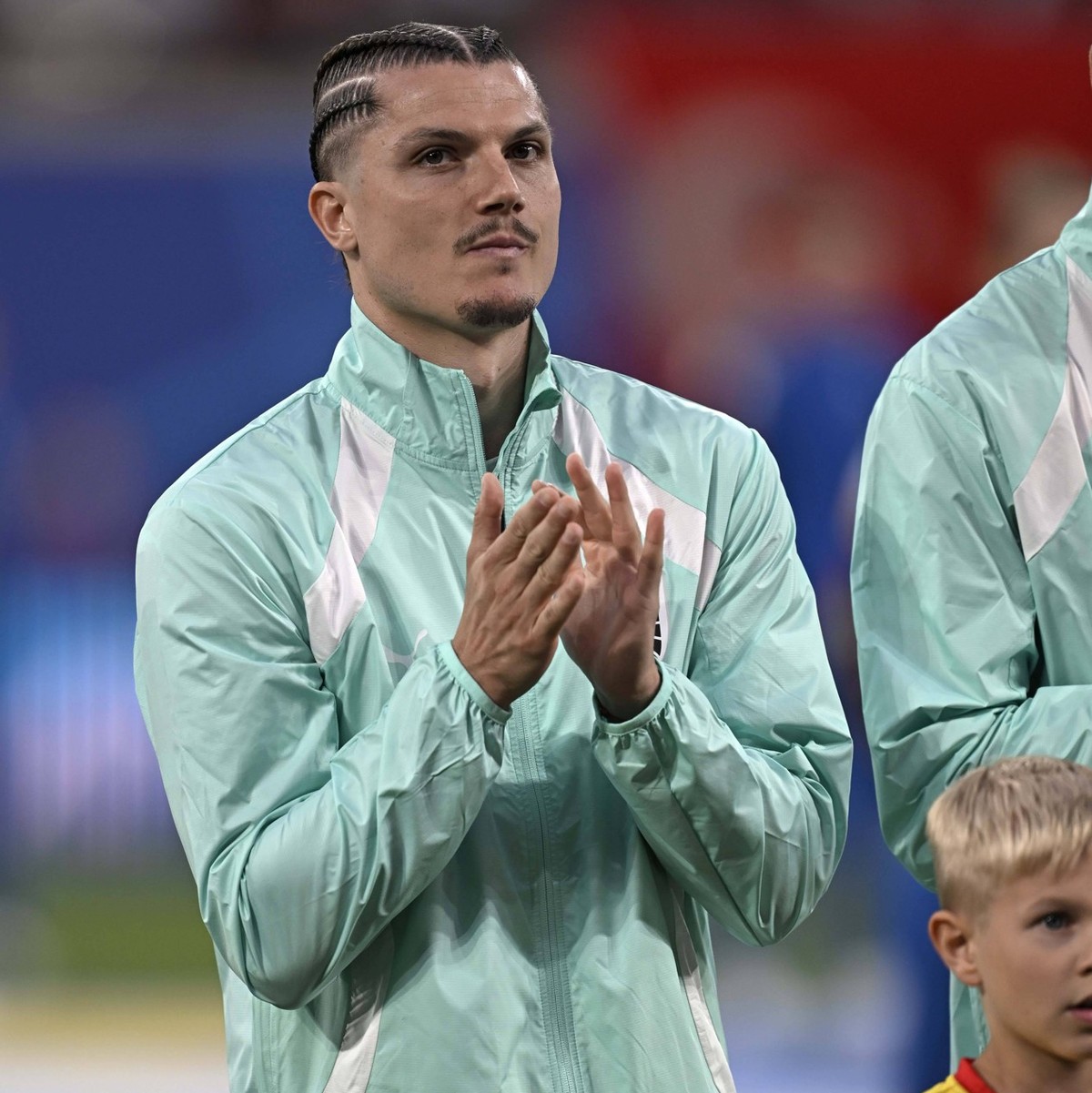 02.07.2024, Fussball UEFA EURO, EM, Europameisterschaft,Fussball 2024, Achtelfinale, Österreich - Türkei, in der RB Arena Leipzig, Marcel Sabitzer Österreich nachdenklich. *** 02 07 2024, Football UEF ...