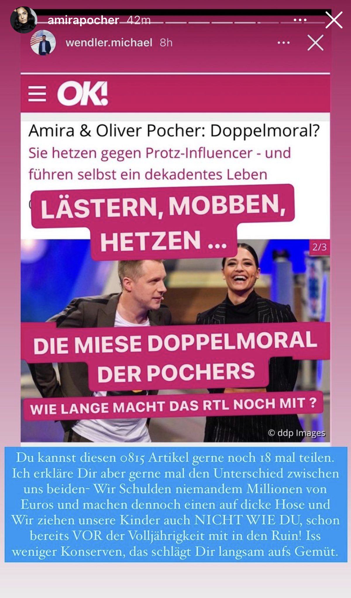 Auch Amira Pocher hat eine klare Meinung zu Wendlers Statement.