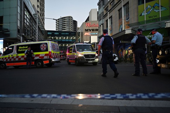 Emergency services are seen at Bondi Junction after multiple people were stabbed at the Westfield Bondi Junction shopping centre in Sydney, Australia, Saturday, April 13, 2024. Multiple people were st ...