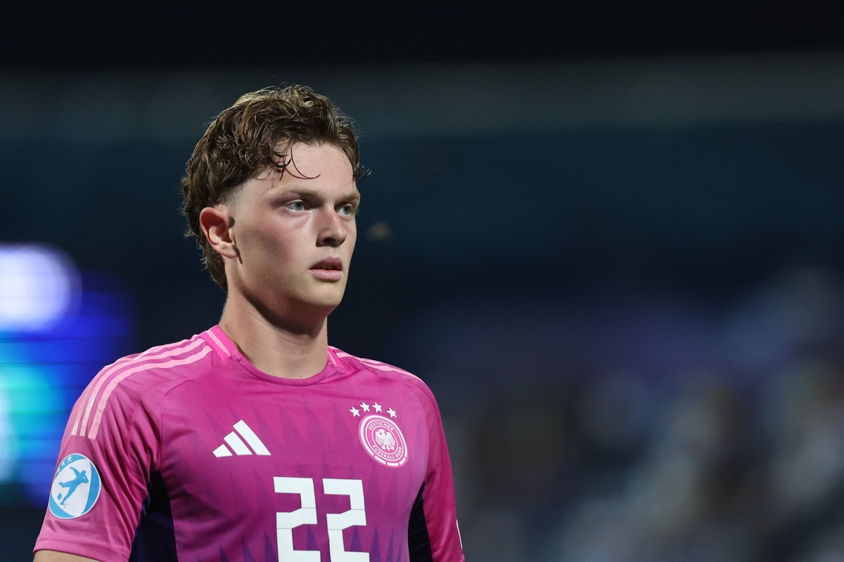 18.06.2025, Slowakei, Nitra: Fu�ball, U21 M�nner: EM, England - Deutschland, Vorrunde, Gruppe B, Spieltag 3, Stadion pod Zoborom, Deutschlands Paul Wanner. Foto: Branislav Racko/dpa +++ dpa-Bildfunk + ...