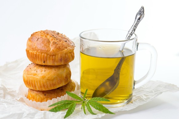 Marijuana cupcake muffins and hot cannabis tea