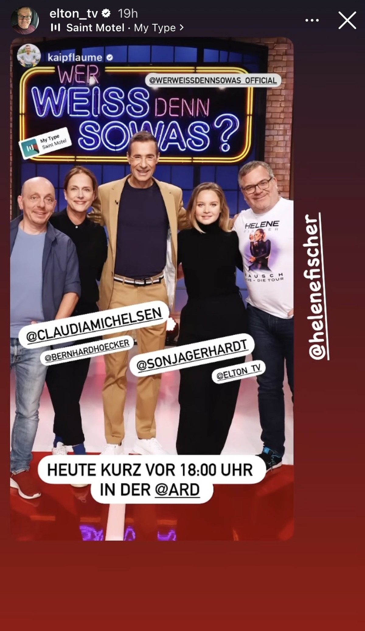 Elton markierte auf seinem Bild von der Show auch Helene Fischer.