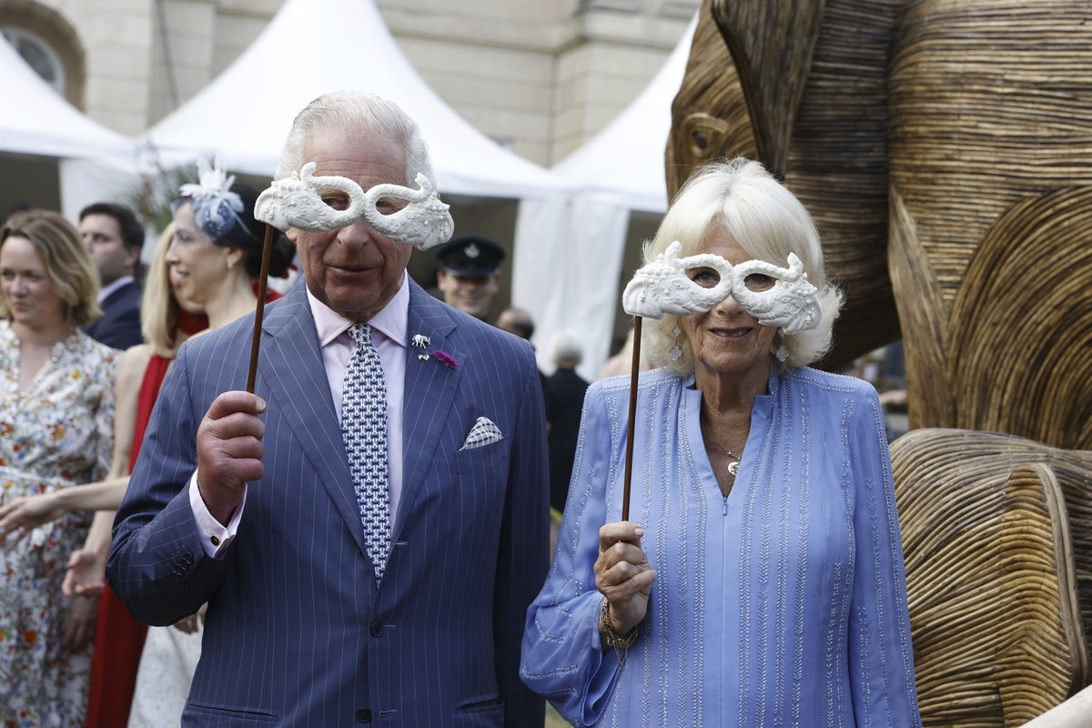 Britain's King Charles III and Queen Camilla attend the Animal Ball at Lancaster House, London, Wednesday June 28, 2023, to mark the 20th anniversary of wildlife conservation charity Elephant Fam ...