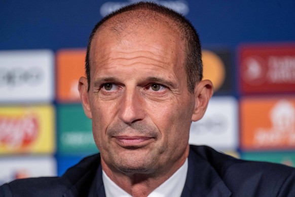 PARIS, FRANCE - SEPTEMBER 05: manager Massimiliano Allegri of Juventus during press conference, PK, Pressekonferenz ahead of their UEFA Champions League group H match against Paris Saint-Germain at Pa ...