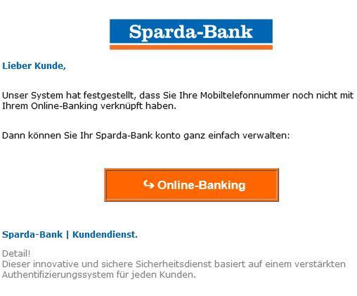 Die Kriminellen versuchen das Corporate Design der Bank nachzumachen.