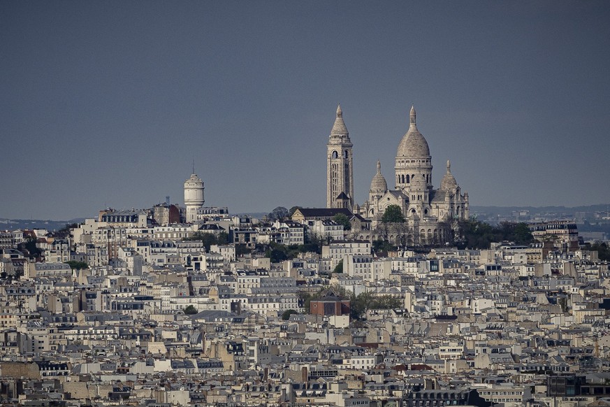 The Sacre Coeur basilica, in the Montmartre district, is seen from the Eiffel Tower, Sunday, April 14, 2024 in Paris. (AP Photo/Aurelien Morissard)