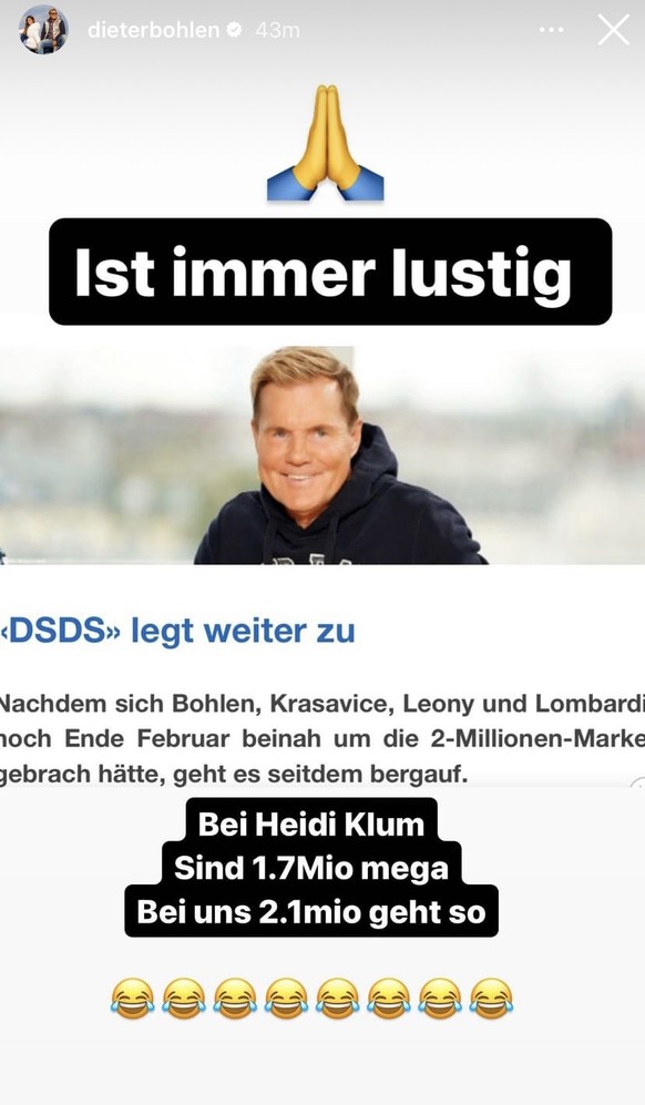 Dieter Bohlen verglich die "DSDS"-Quoten mit denen von Heidi Klum und "GNTM".