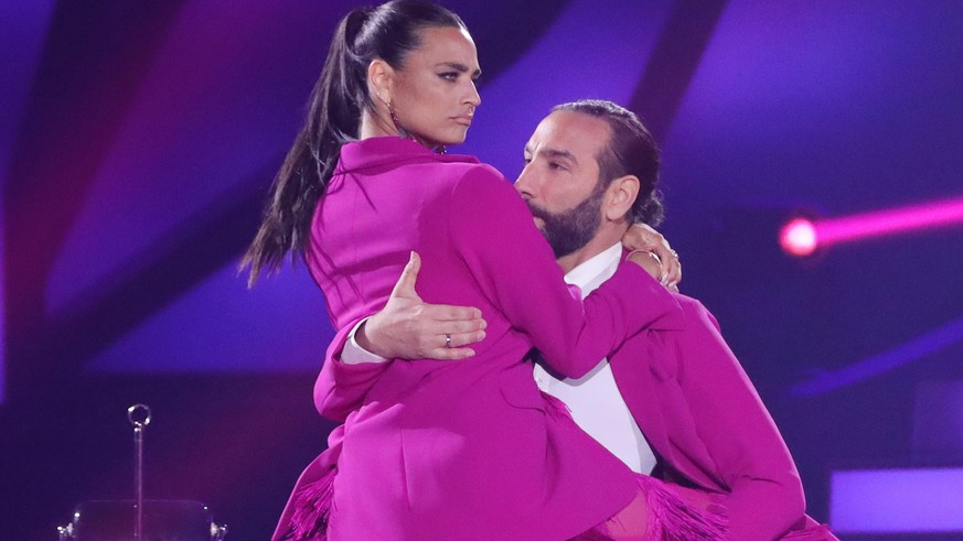 COLOGNE, GERMANY - APRIL 22: Amira Pocher and Massimo Sinato perform on stage during the 8th show of the 15th season of the television competition show &quot;Let&#039;s Dance&quot; at MMC Studios on A ...