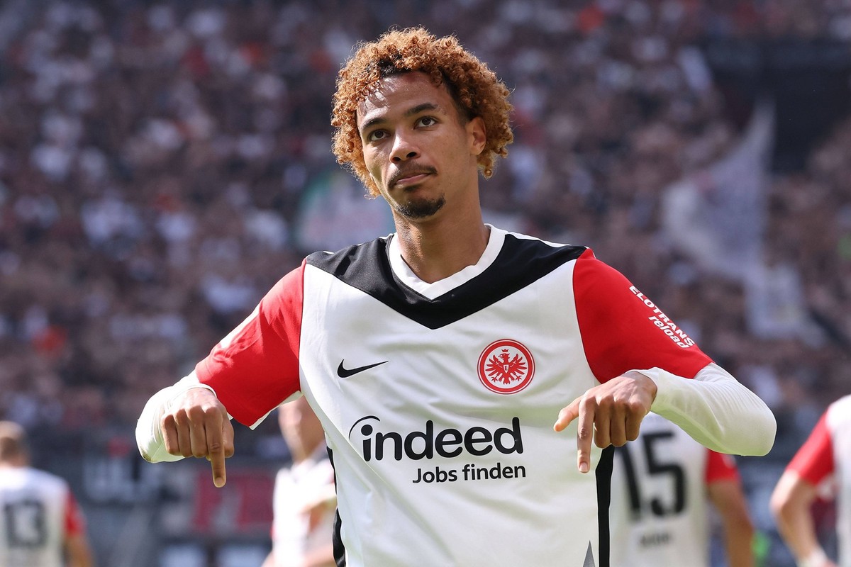 2024.08.31 xJFAx Fussball 1.Bundesliga 2.Spieltag Saison 2024/25, Eintracht Frankfurt - TSG Hoffenheim v.l., Hugo Ekitike Eintracht Frankfurt Torjubel, Goal celebration, celebrate the goal zum 1:0 DFL ...