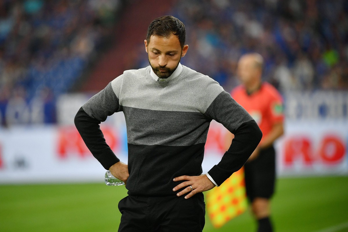 xuhx Gelsenkirchen, Veltins Arena, 02.09.18, 1.Bundesliga - 2.Spieltag: FC Schalke 04 - Hertha BSC Berlin Bild: Trainer Domenico Tedesco (Schalke) DFL regulations prohibit any use of photographs as im ...