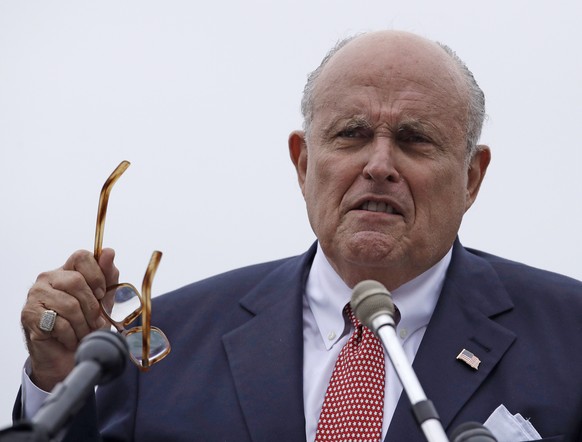 FILE - In this Aug. 1, 2018, file photo, Rudy Giuliani, an attorney for President Donald Trump, speaks in Portsmouth, N.H. President Donald Trump on Saturday, Oct. 12, 2019, stood behind personal atto ...