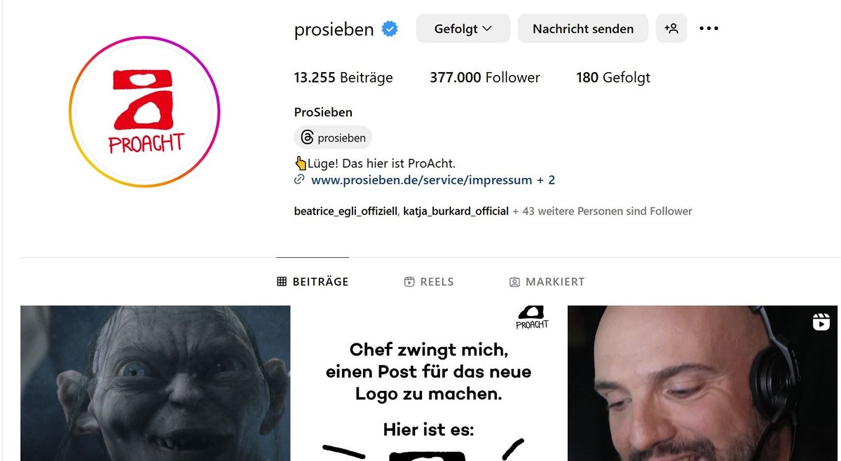 ProSieben hat bei Instagram keine Änderung beim Profilnamen vorgenommen.