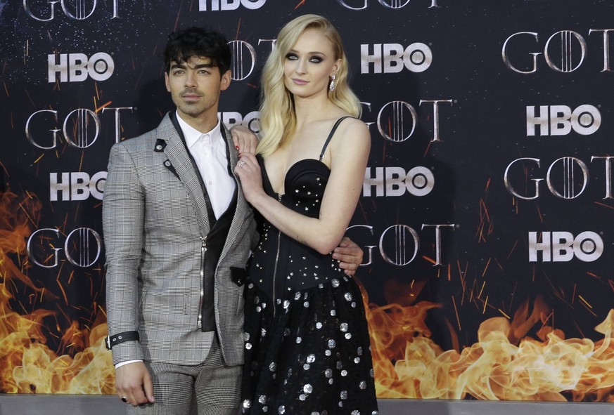 Sophie Turner and Joe Jonas arrive on the red carpet at the Season 8 premiere of Game of Thrones at Radio City Music Hall on April 3, 2019 in New York City. PUBLICATIONxINxGERxSUIxAUTxHUNxONLY NYP2019 ...