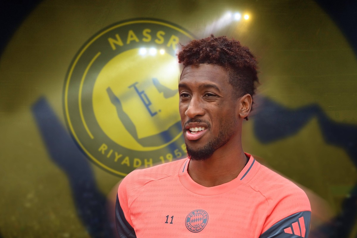FOTOMONTAGE: Einigung erzielt Coman steht kurz vor einem Wechsel zu Al-Nassr nach Saudi Arabien. ARCHIVFOTO Kingsley COMAN Bayern Muenchen, Aktion,Einzelbild,angeschnittenes Einzelmotiv,Portraet,Portr ...
