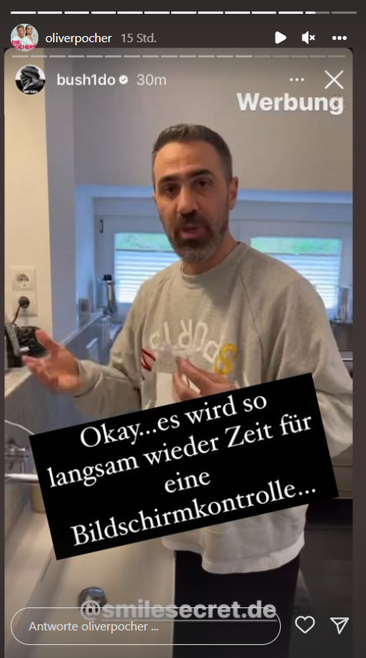 Prompte Antwort: Oliver Pochers Instagram Story.