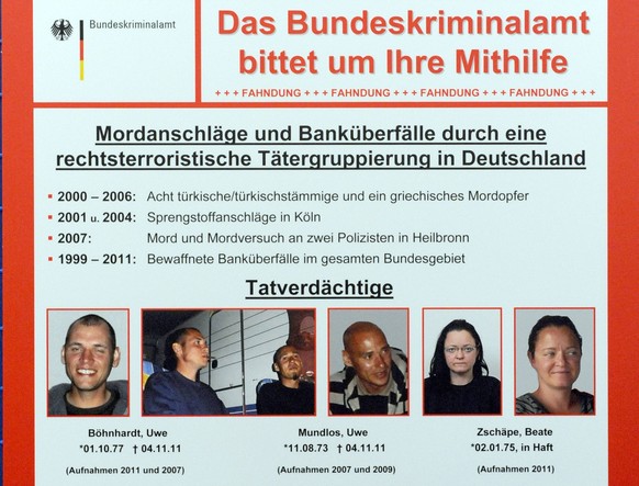 Ein Teil des Fahndungsplakats gegen die Terrorgruppe NSU. 