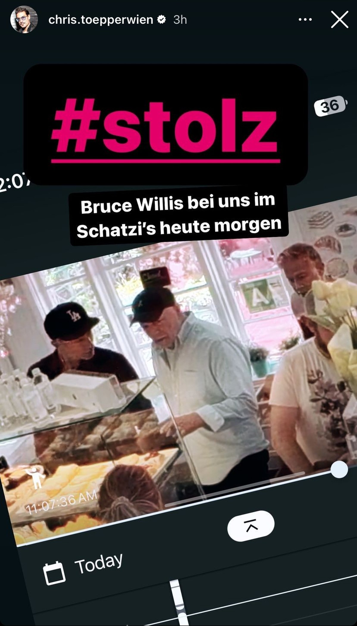 Chris Töpperwien veröffentlicht eine Aufnahme von Hollywoodstar Bruce Willis.