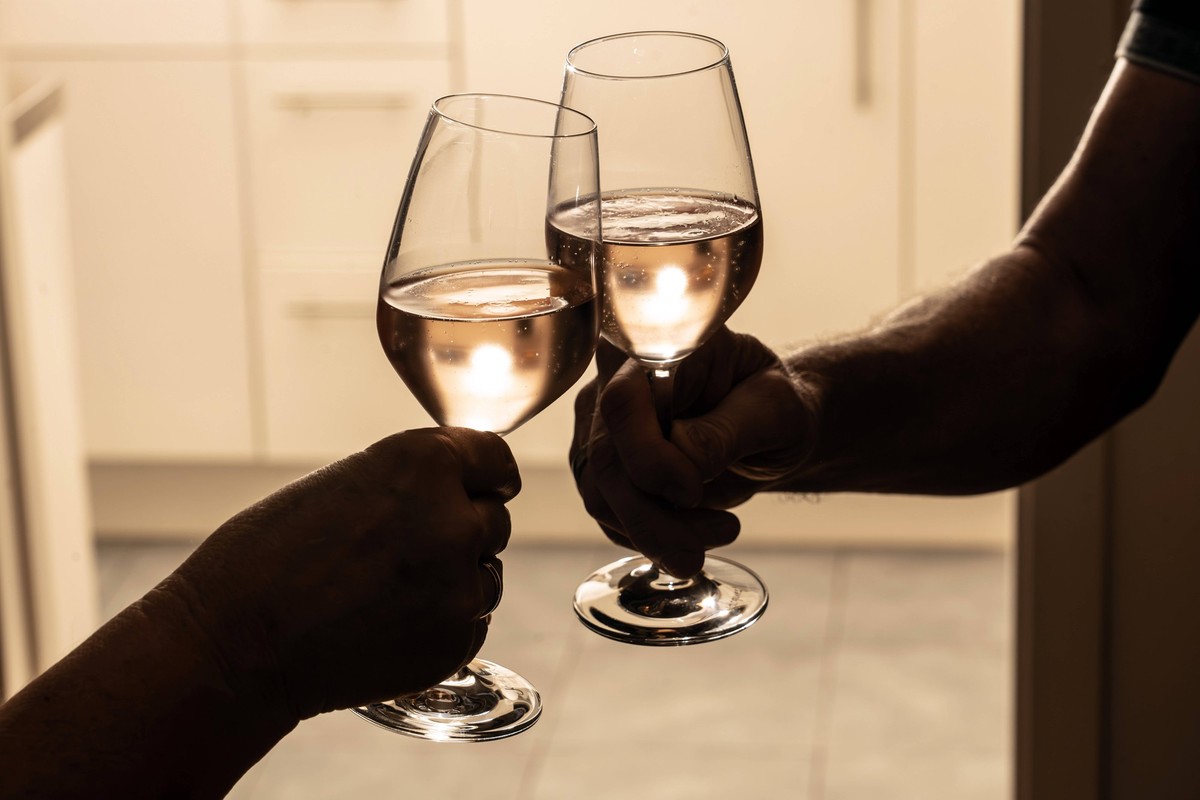 Gäste stoßen auf einer Feier mit Prosecco an, München, August 2025 Deutschland, München, August 2025, Anstoßen mit Prosecco Rose, Gäste stoßen auf einer privaten Feier mit Prosecco an, Bayern *** Gues ...