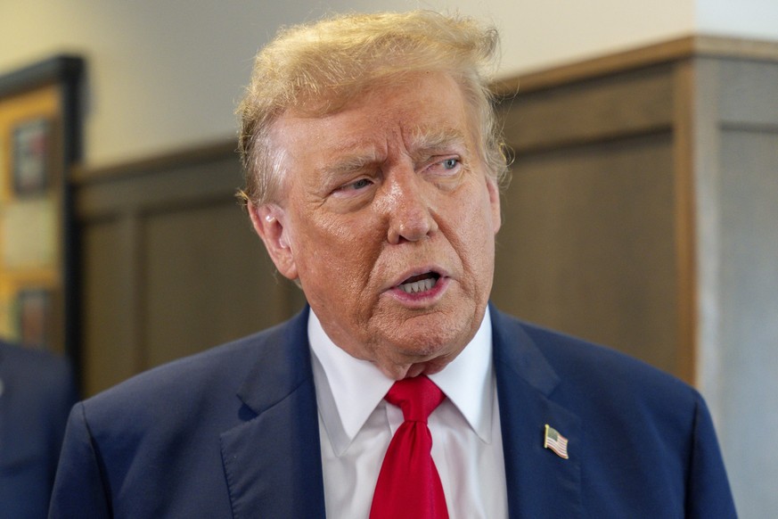 Republican presidential candidate former President Donald Trump visits a Chick-fil-A eatery, Wednesday, April 10, 2024, in Atlanta. (AP Photo/Jason Allen)