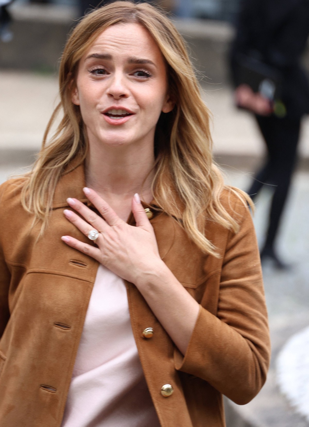 Emma Watson at the arrivals of the Miu Miu Fashion Show Ready to Wear Women Collection Spring Summer 2026 during Paris Fashion Week PFW , at the Economic, Social and Environmental Council, Palais d le ...