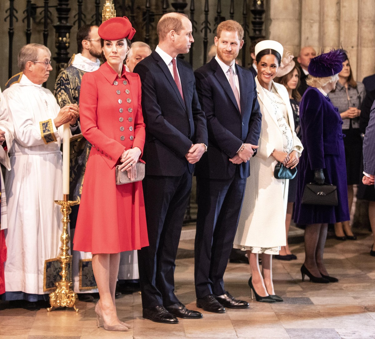 Commonwealth Day 2019. The Duke and Duchess of Cambridge (left) with the Duke and Duchess of Sussex (right) as they attend the Commonwealth Service at Westminster Abbey, London. Picture date: Monday M ...
