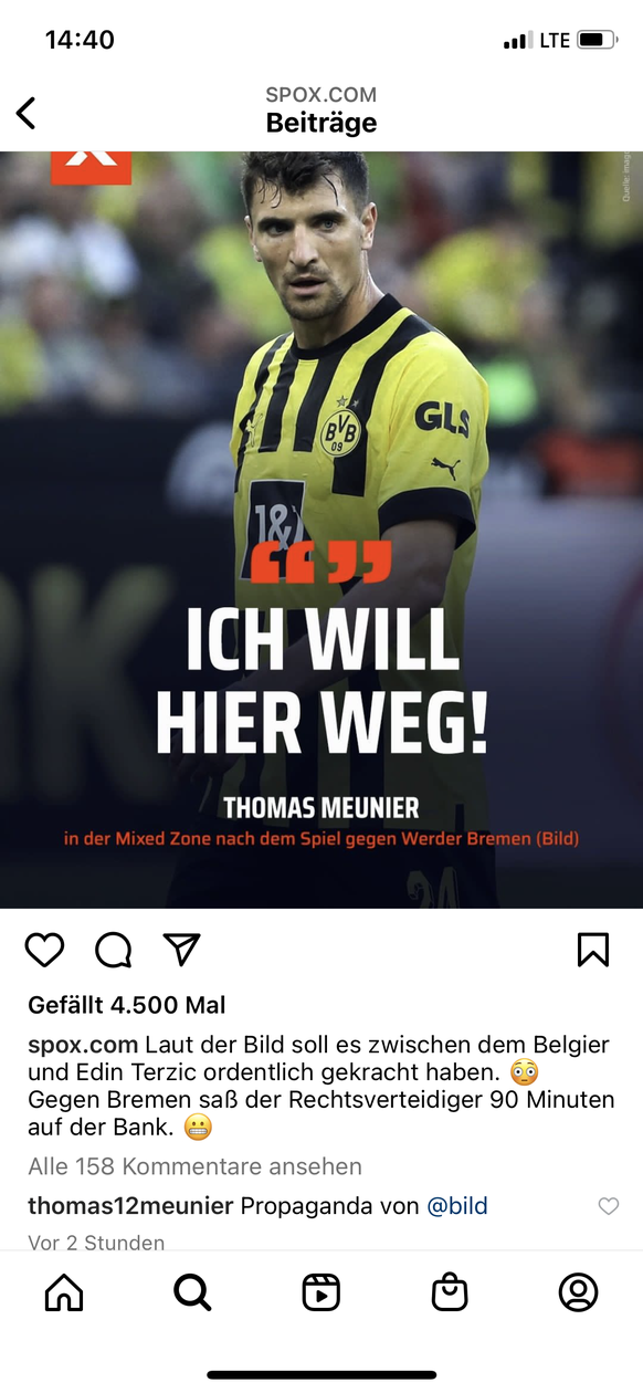 Thomas Meunier kommentierte einen Bericht über seinen angeblichen Wechselwunsch.