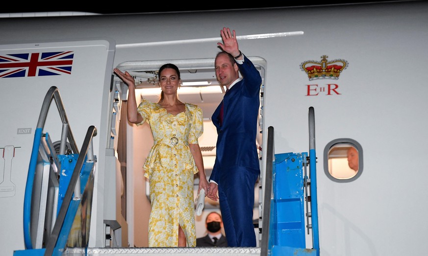 Royal visit to the Caribbean - Day 8. The Duke and Duchess of Cambridge board a plane at Lynden Pindling International Airport as they depart the Bahamas, at the end of their tour of the Caribbean tak ...