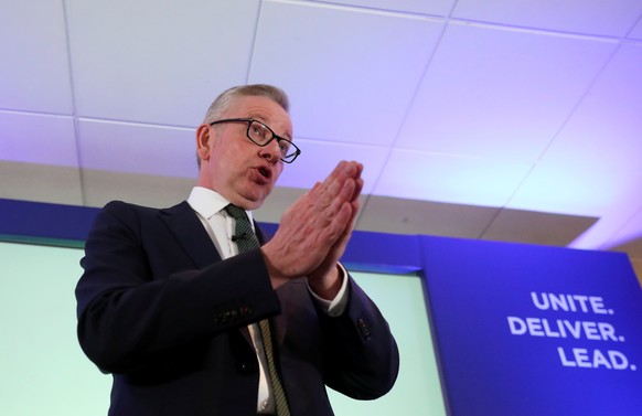 Britain&#039;s Environment Secretary Michael Gove gestures as he speaks at the launch of his campaign for the Conservative Party leadership, in London, Britain June 10, 2019. REUTERS/Simon Dawson