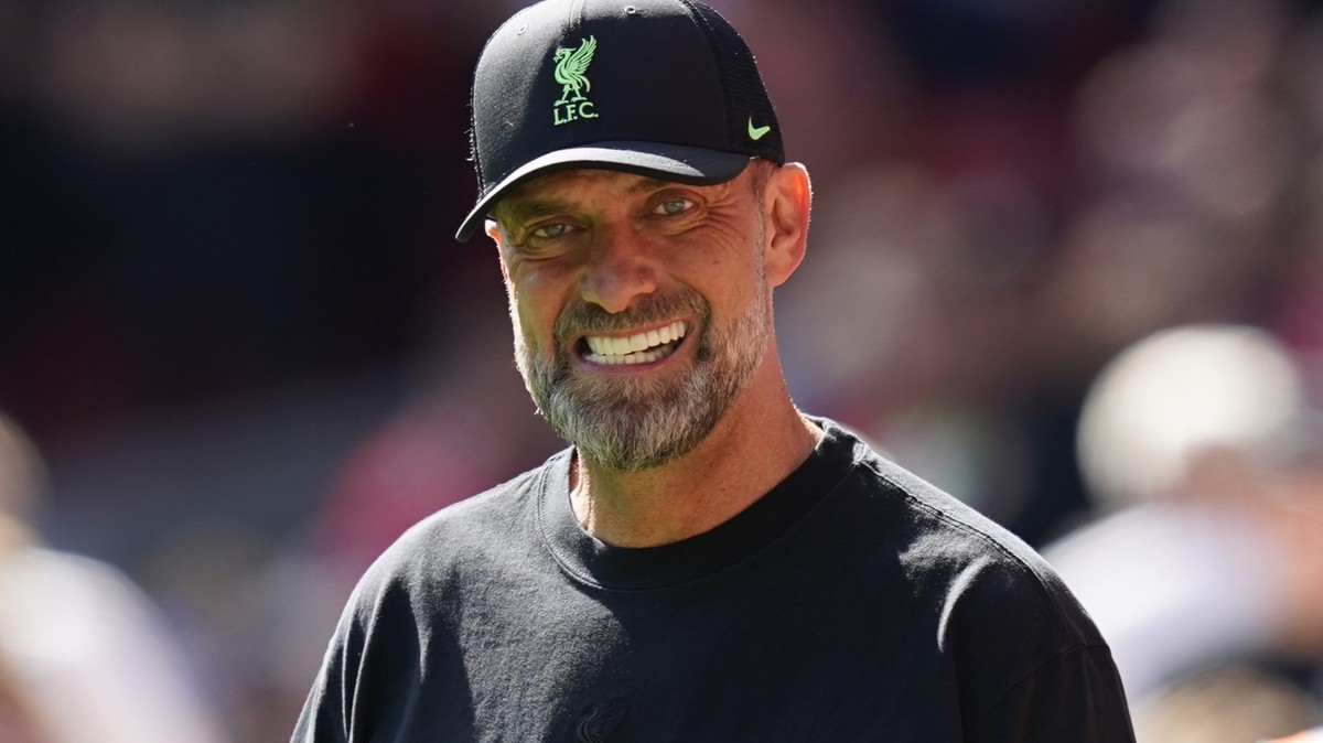 03.09.2023, Großbritannien, Liverpool: Fußball: Premier League, England, FC Liverpool - Aston Villa, 4. Spieltag, Anfield: Jürgen Klopp, Trainer des FC Liverpool, reagiert. Foto: Andrew Yates/CSM via ...