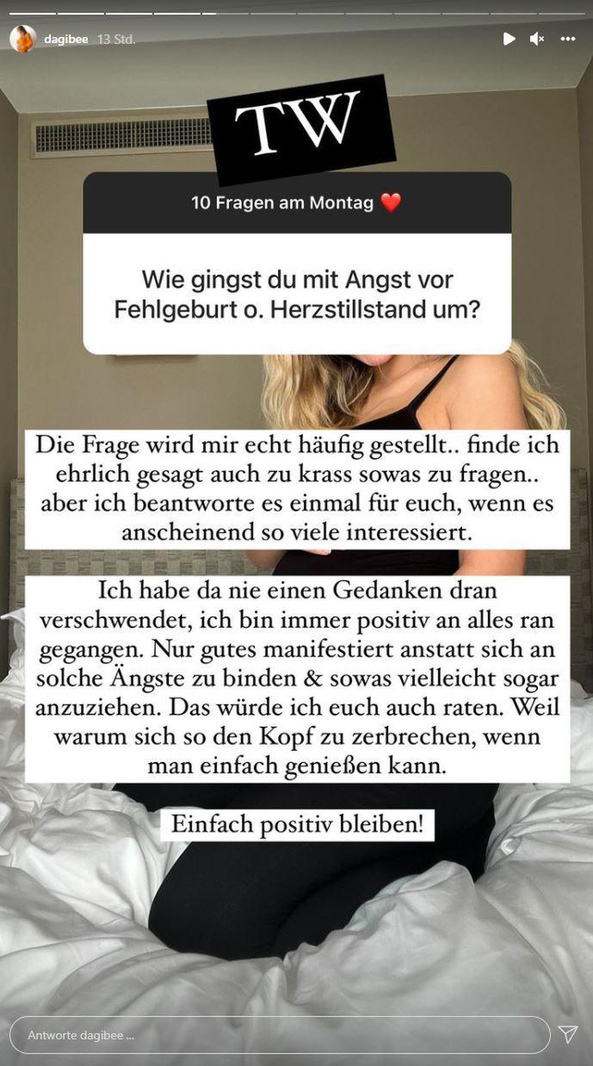 Dagi Bee versah ihre Antwort mit einem "TW" – also einer Triggerwarnung.