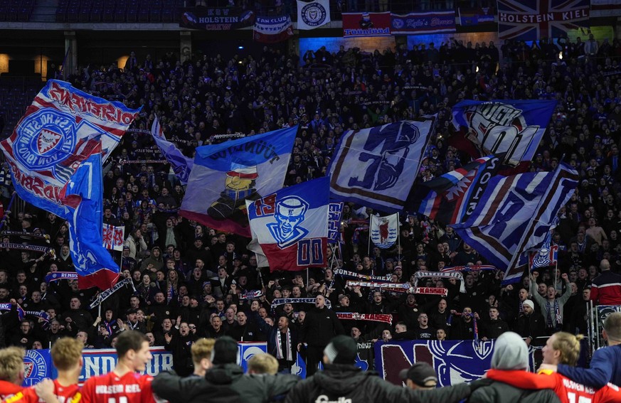 Germany, Berlin, 01.03.2024, Olympic Stadium, Hertha BSC vs Holstein Kiel - 2. Bundesliga, Holstein Kiel fans Berlin Olympic Stadium Berlin Germany *** Germany, Berlin, 01 03 2024, Olympic Stadium, He ...