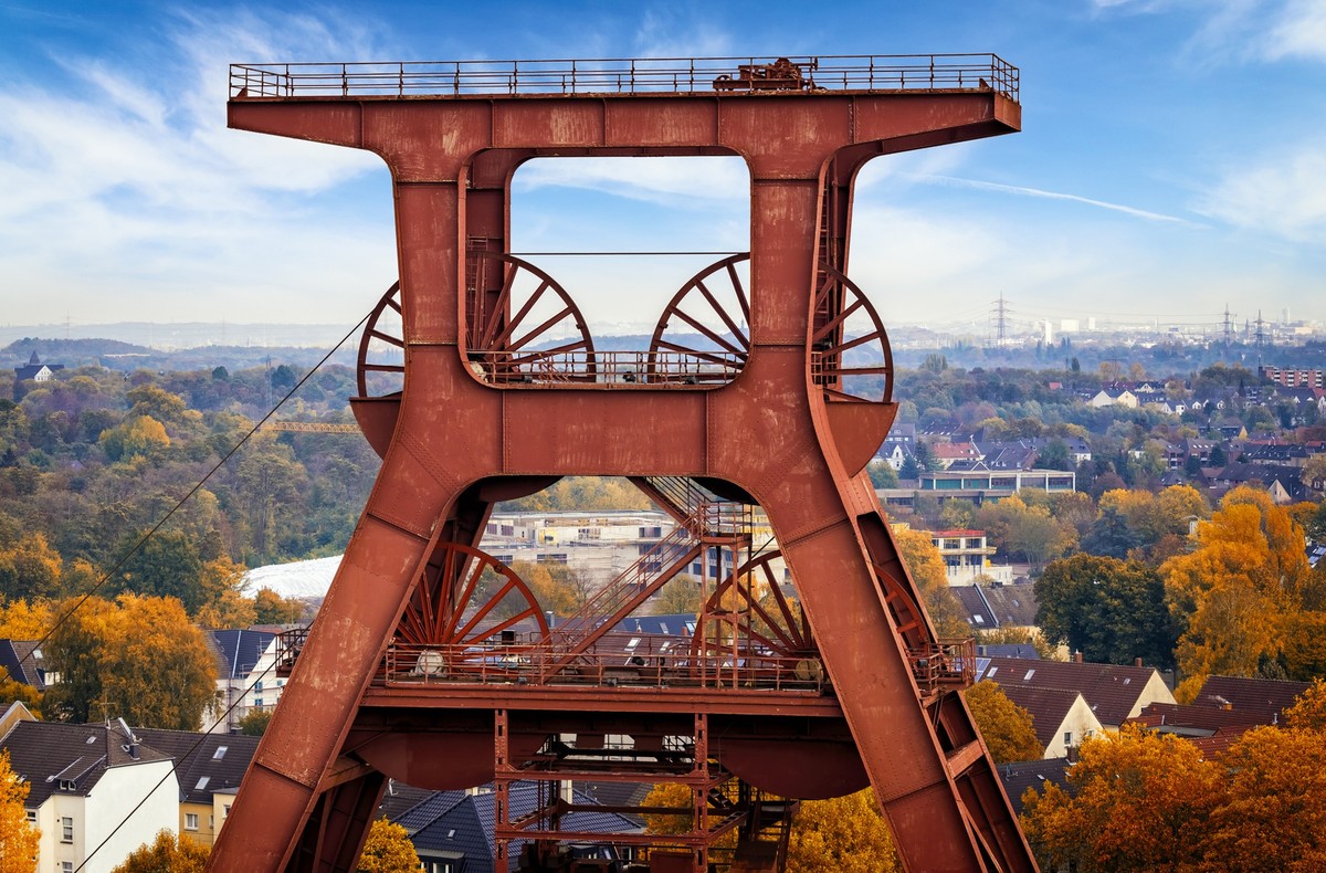 German contemporary industrial architecture - Shaft Tower in coal mine factory in Essen