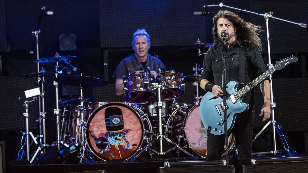 American band Foo Fighters performs on the Orange Stage at Roskilde Festival on Friday, July 5, 2024.. Photo: Helle Arensbak/Ritzau Scanpix , Roskilde Denmark *** American band Foo Fighters performs o ...