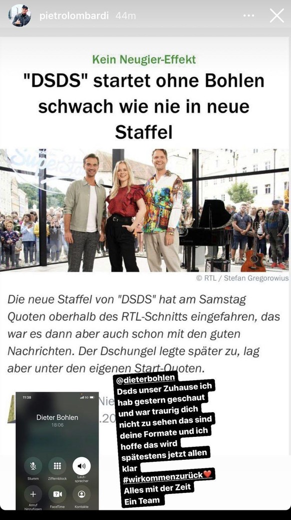 Pietro Lombardi meldete sich nach der Auftaktfolge der neuen Staffel von "DSDS" bei seinen Fans.