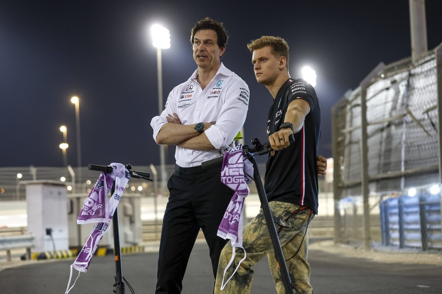 WOLFF Toto aut, Team Principal &amp; CEO of Mercedes AMG F1 Team, portrait SCHUMACHER Mick ger, Reserve Driver of Mercedes AMG F1 Team, portrait during the Formula 1 Armco pre-season testing 2023 of t ...