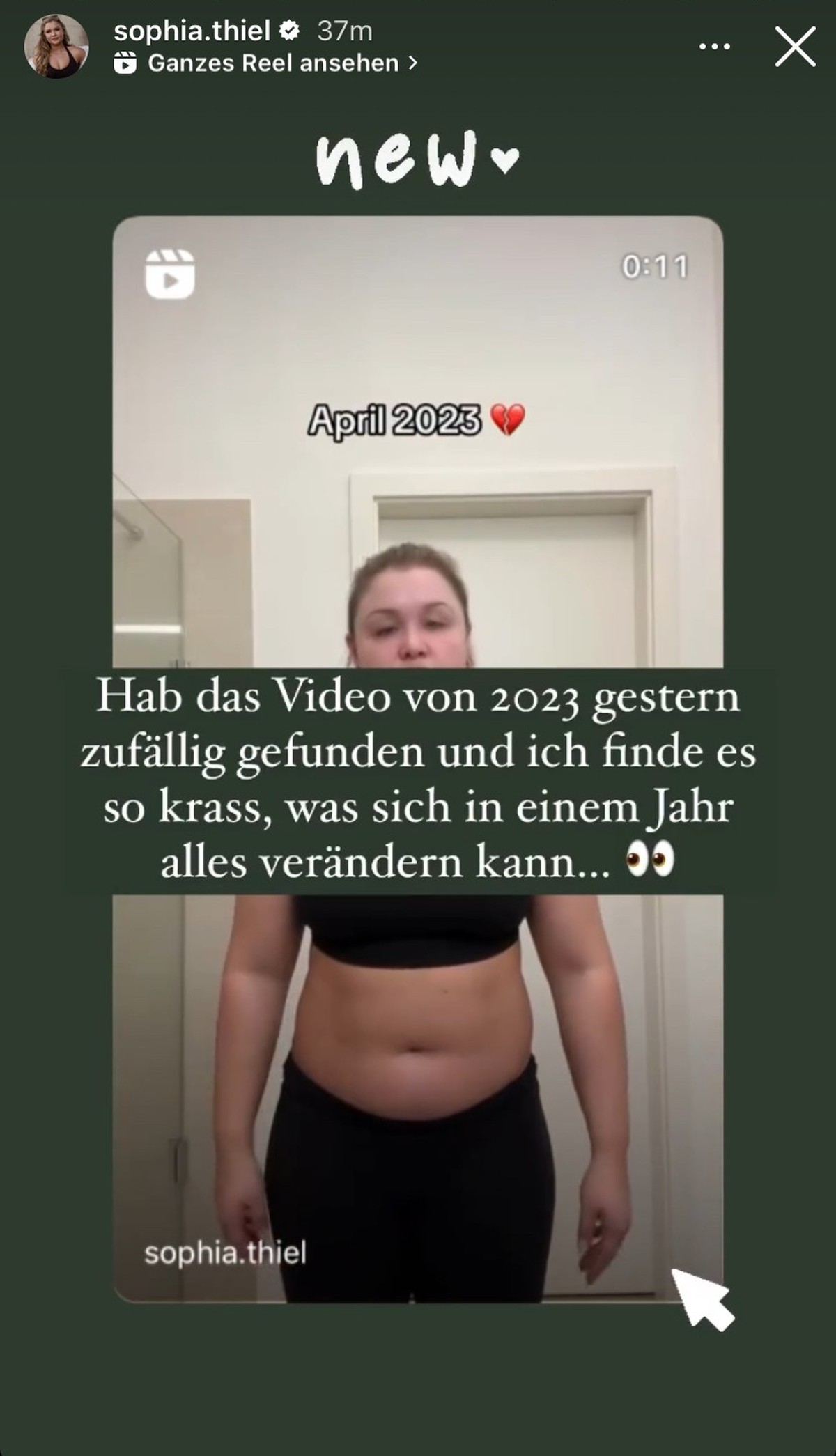 Sophia Thiel teilt ein Video, das vor einem Jahr entstand.