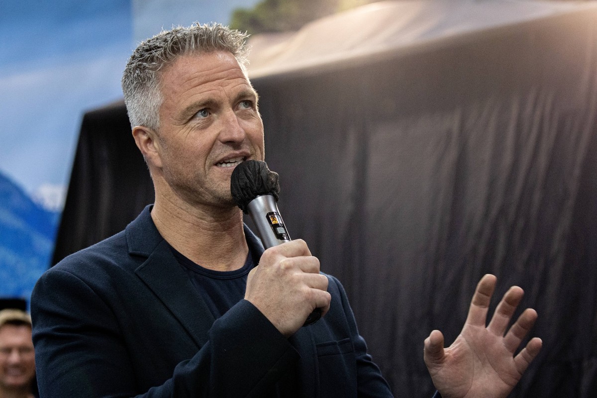 30.08.2022. D�sseldorf. Caravan Salon 2022. Der ehemalige Formel 1- und DTM-Rennfahrer Ralf Schumacher pr�sentiert auf dem Stand des slowenischen Ausstellers Robeta die Weltpremiere eines Fahrzeugs an ...