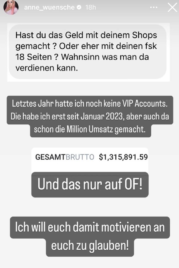 Anne Wünsche zeigt, wie viel Geld sie mit Onlyfans verdient.