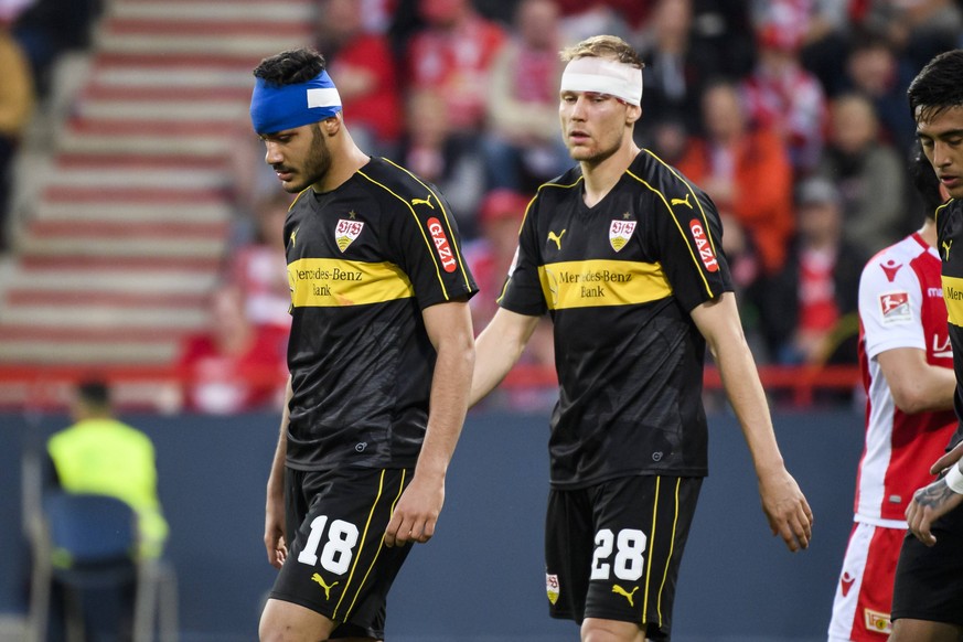 27.05.2019, xkvx, Fussball 1. Bundesliga Relegation, 1.FC Union Berlin - VfB Stuttgart emspor, v.l. Ozan Kabak (VfB Stuttgart), Holger Badstuber (VfB Stuttgart) (DFL/DFB REGULATIONS PROHIBIT ANY USE O ...