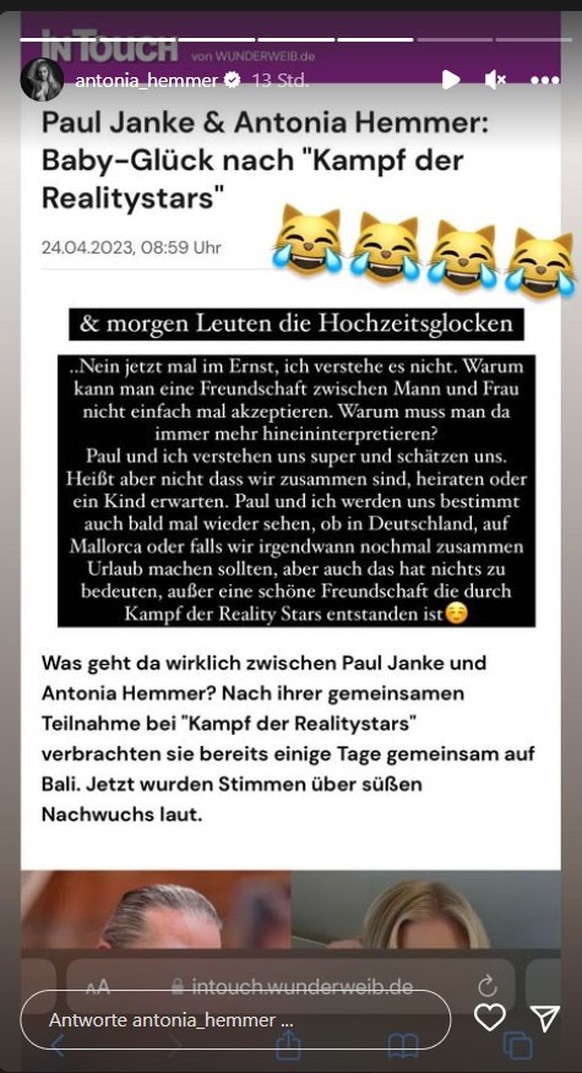 Antonia Hemmer gehen die Gerüchte langsam zu weit.