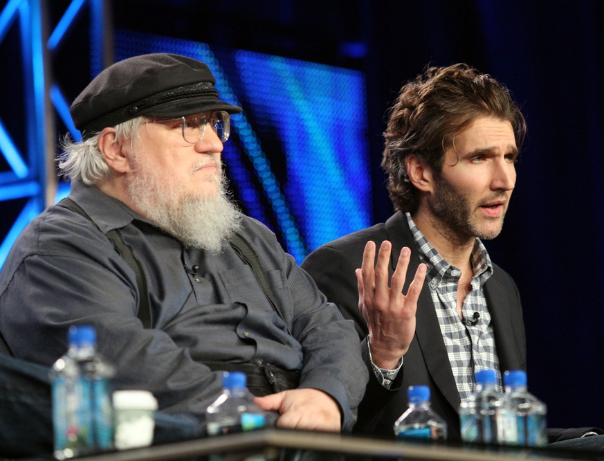 PASADENA, CA - JANUARY 07: Writer George R.R. Martin and writer/executive producer David Benioff speak during the 'Game of Thrones' panel at the HBO portion of the 2011 Winter TCA press tour held at t ...