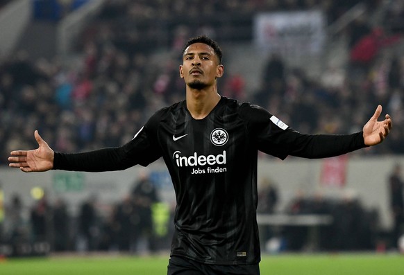 11.03.2019, xfux, Fussball 1.Bundesliga, Fortuna Duesseldorf - Eintracht Frankfurt, emspor, v.l. Sebastien Haller (Eintracht Frankfurt) Torjubel, Goal celebration, celebrate the goal zum 0:2 (DFL/DFB  ...