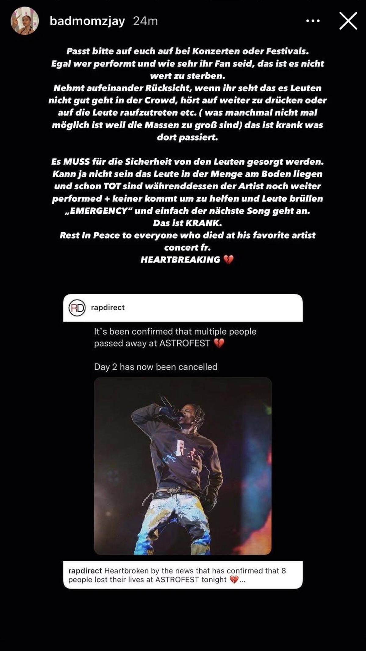 Badmómzjay teilte mit ihren Fans ihre Gedanken zum Unglück in den USA.