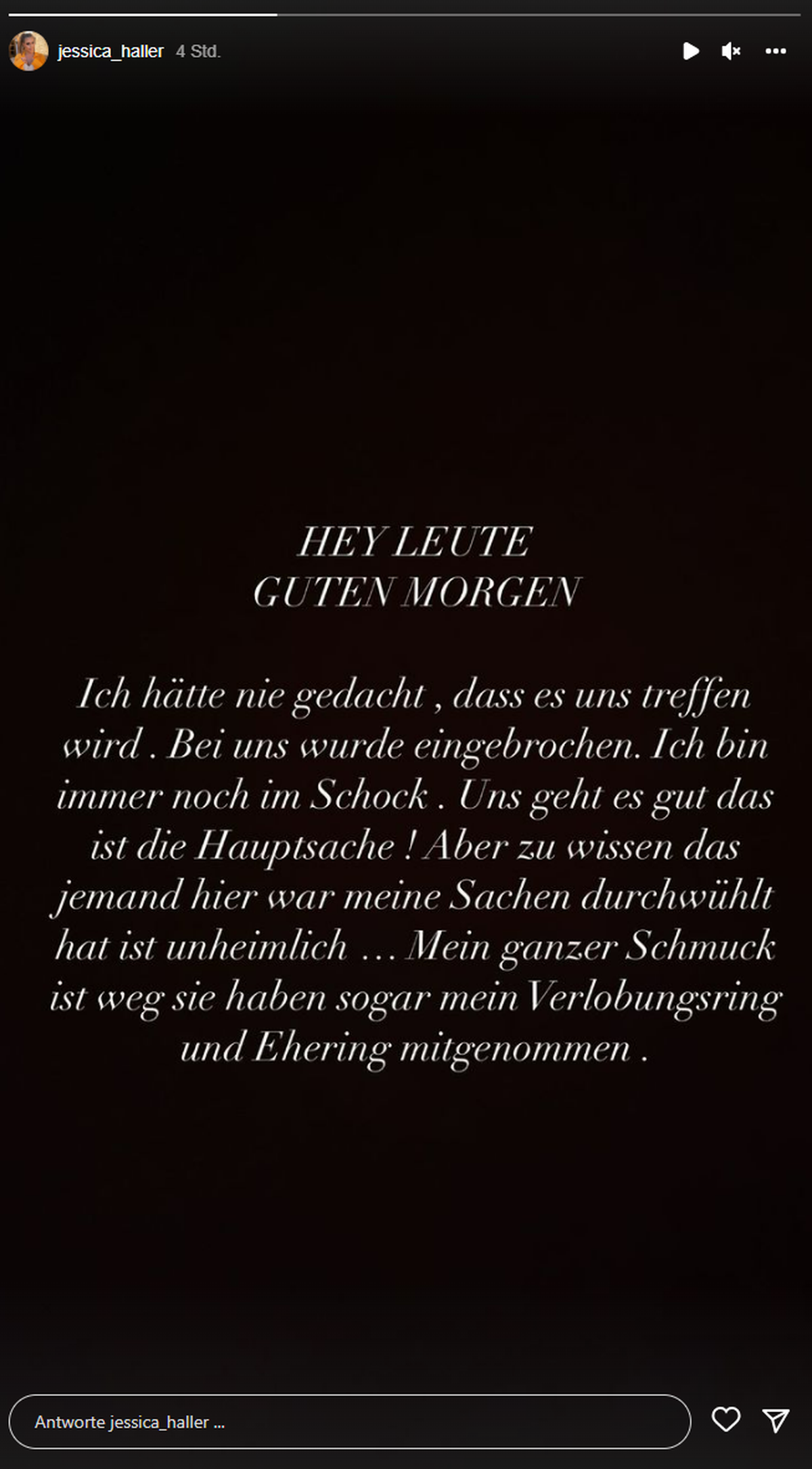 In ihrer Story lässt Jessica Haller ihre Follower an den schockierenden Ereignissen teilhaben.