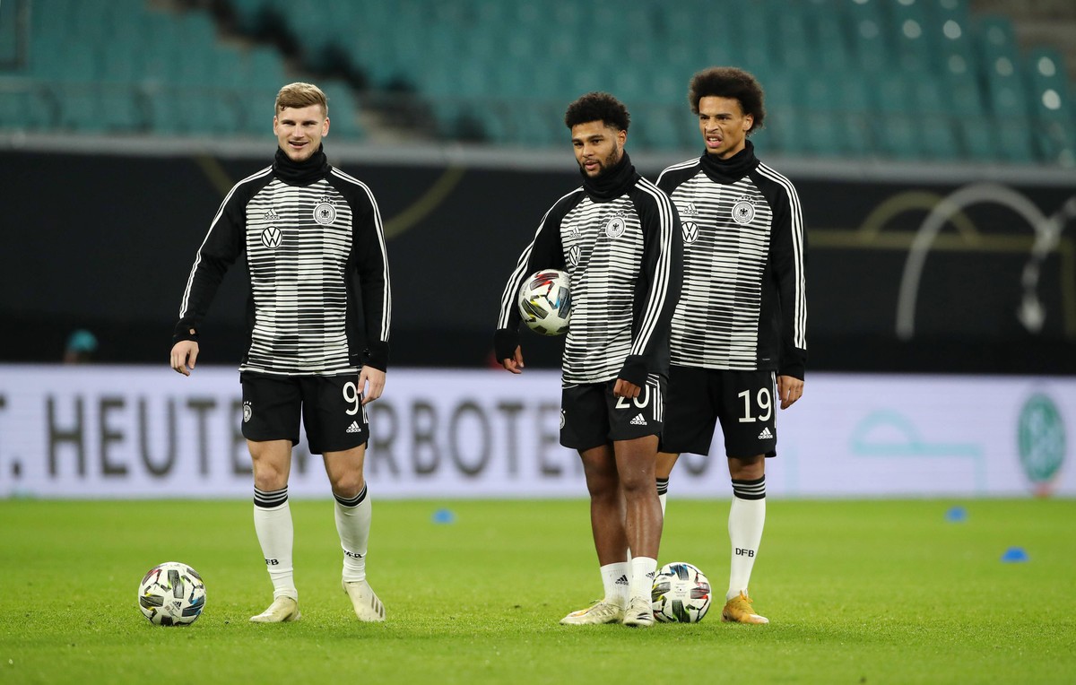 Timo Werner, Serge Gnabry, Leroy Sane / / Fu�ball Fussball / UEFA Nations League / L�nderspiel Nationalmannschaft DFB Herren / Saison 2020/2021 / 14.11.2020 / Deutschland GER vs. Ukraine UKR / Geister ...